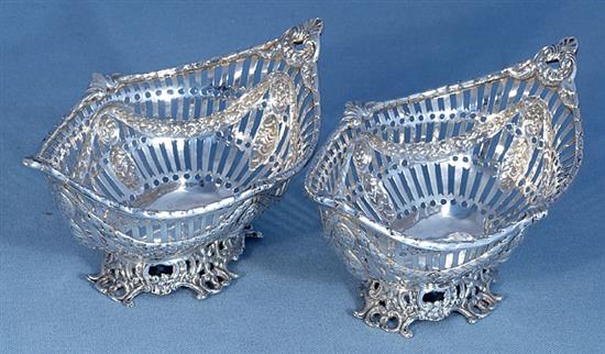 A pair of Victorian silver navette sweetmeat dishes,